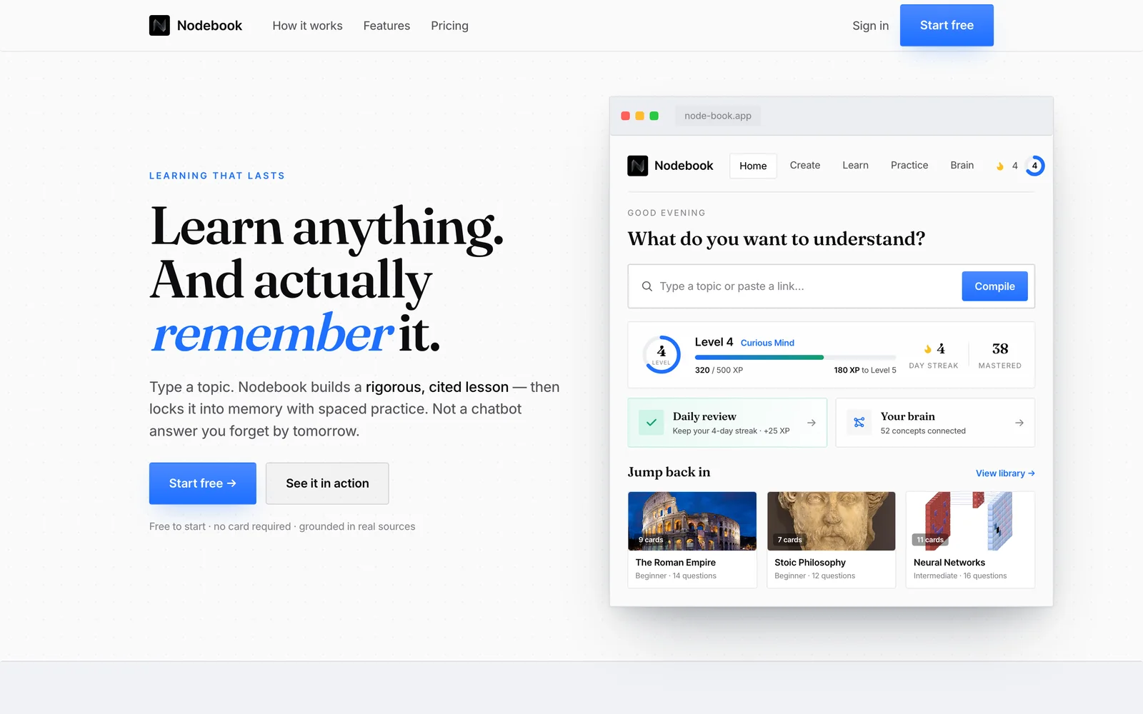 Nodebook — learn anything and keep it